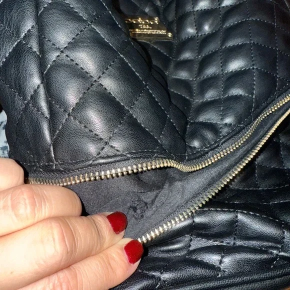 BEBE Brand Quilted Black Backpack - Purse-Gold Hardware Women’s Purse - Picture 11 of 12